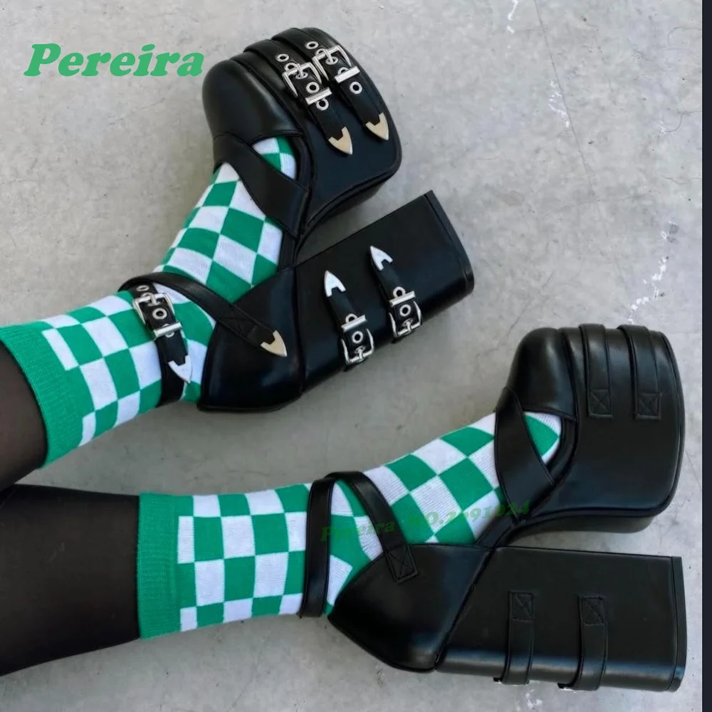 

Black Belt-Buckled Platform Pumps Round Toe Block Heeled Pumps for Women 2025 New Arrival Runway Lolita Shoes Spicy Girls Sexy