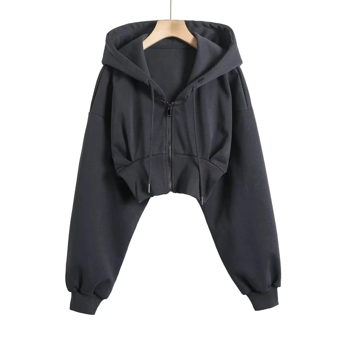 เสื้อฮู้ดสไตล์เรโทรสำหรับผู้หญิงจากสถาบันกีฬาอเมริกัน ทรงเข้ารูป รัดเอว มีซิป แขนยาว แฟชั่นทันสมัย