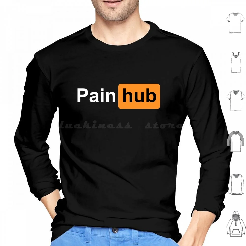 Painhub Hoodie cotton Long Sleeve Pain Hub Black Orange Parody Funny Kinky Bdsm