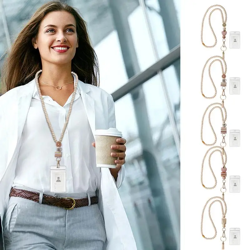 Ремешок для учителя, отрывной ремешок в стиле бохо с деревянными бусинами, креативный модный ремешок для ключей, милый ремешок на шею, брелок с идентификатором