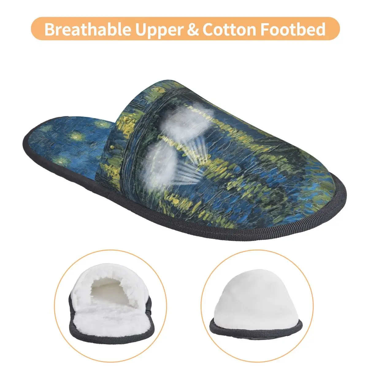 Custom Starry Night Over The Rhone Memory Foam Slippers Women Cozy Warm Vincent Van Gogh House Slippers
