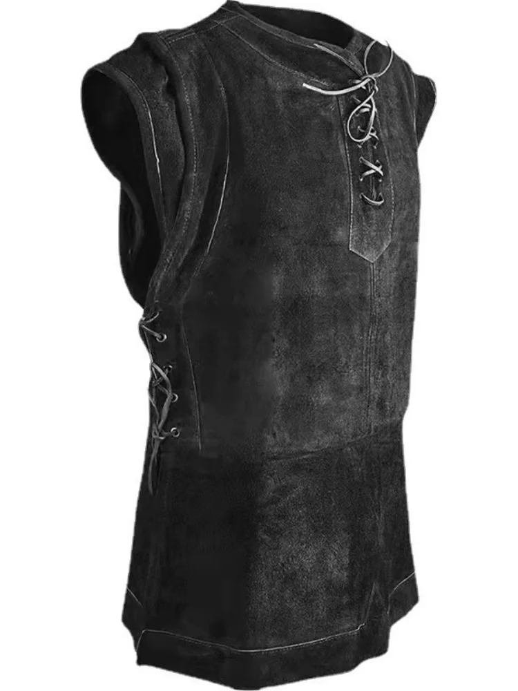 

Gothic Men's Bandage Pirate Renaissance Knight Corsage Waistcoat Jacket Vintage Warrior Men's Medieval Sleeveless Loose Vest New