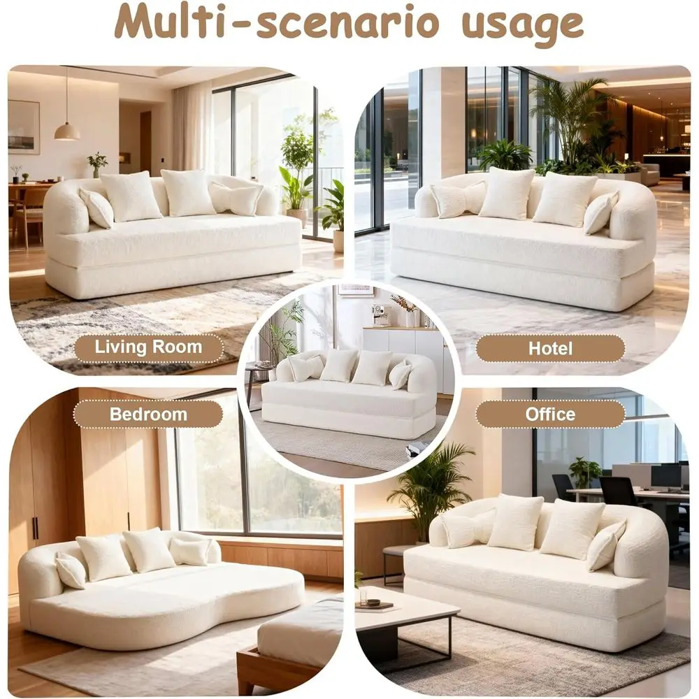 70 Convertible Sofa Bed, 2-in-1 Sleeper Couch, Chenille Upholstered Loveseat with 4 Pillows, Ideal for Small Spaces, Living Room image 5