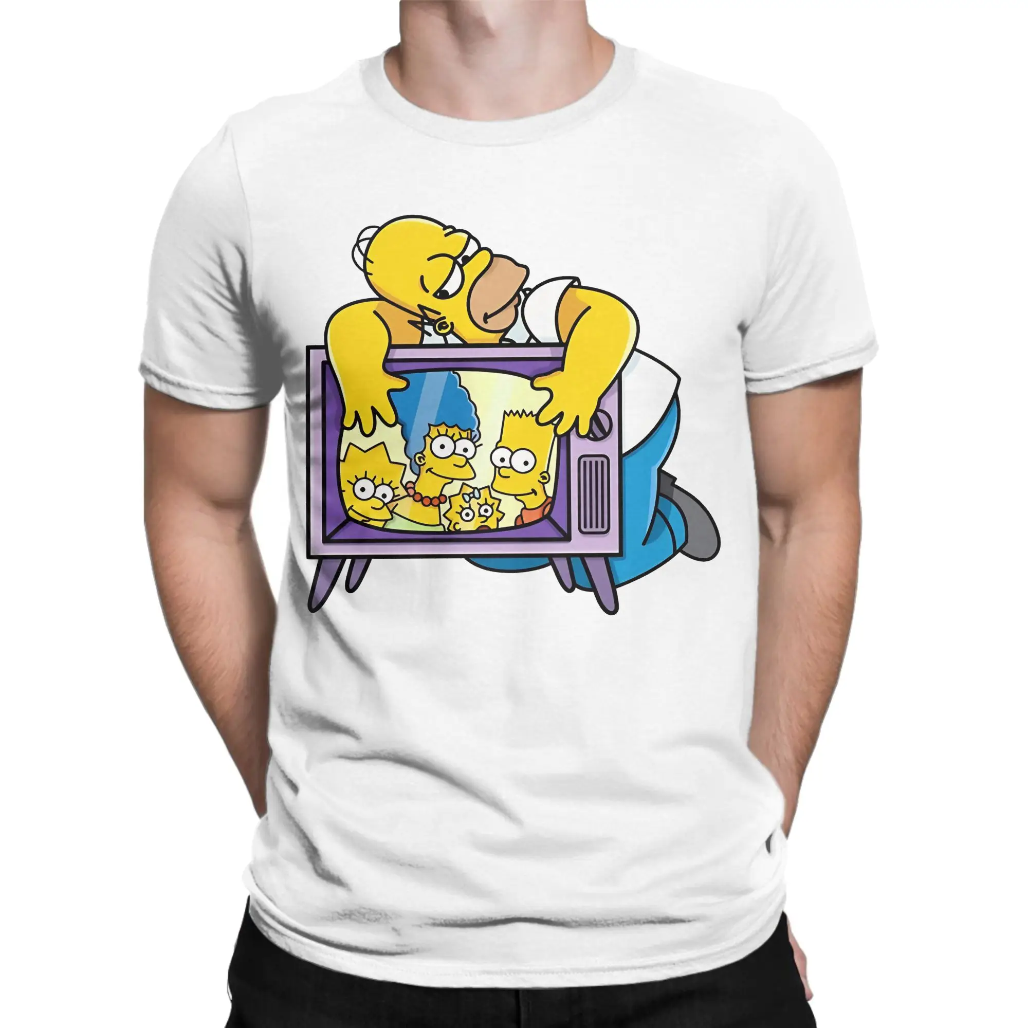 The S-Simpsons Homer T Shirts for Men Women Pure Cotton Vintage T-Shirt Crew Neck  Tee Shirt Short Sleeve Clothes Party