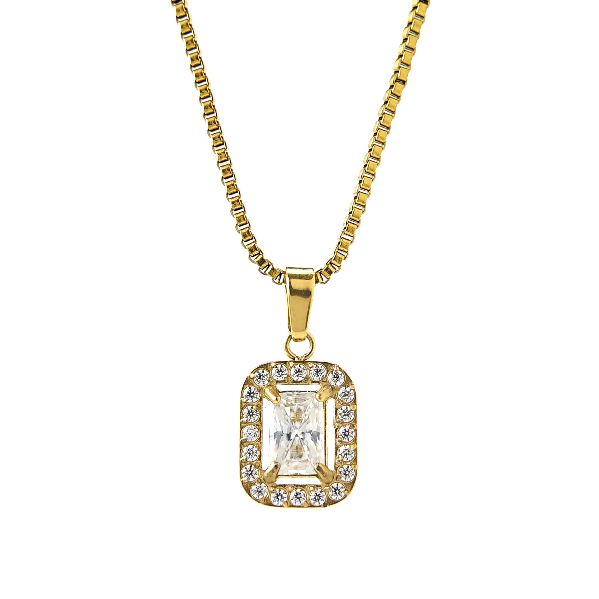1pc 0.8Carat Radiant Cut Golden Rectangular Synthetic Moissanite Pendant Necklace, Suitable As A Gift for Friends' Birthdays .