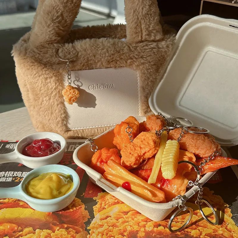 Fried Chicken Keychain Realistic Food Bag Charm For Backpack Purse Keys Food Lovers Birthday Party And Everyday Gift Accessory