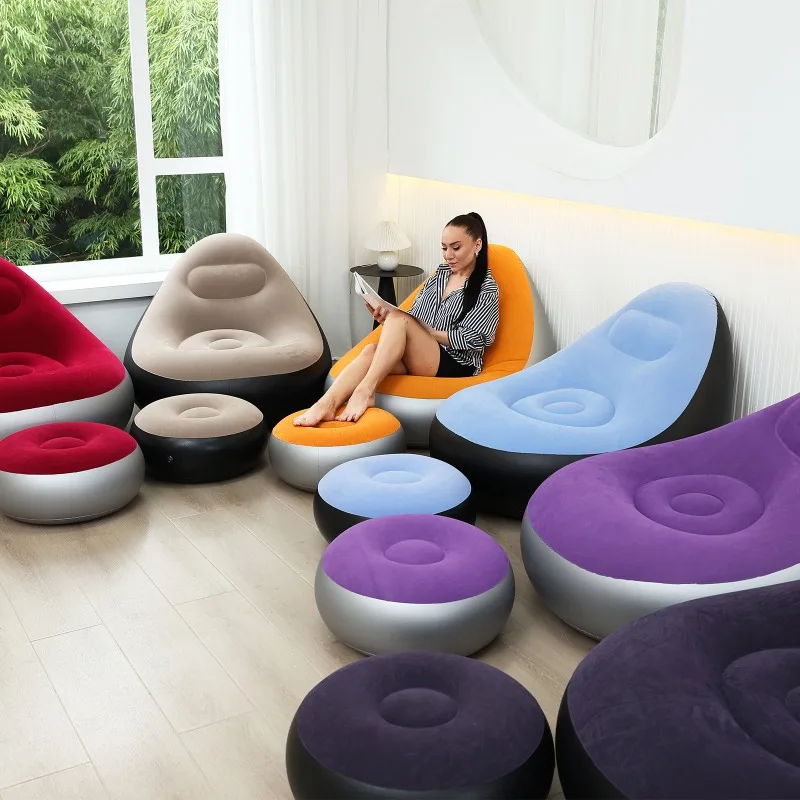 

Lazy sofa with foot pump, foldable lounge chair, outdoor inflatable sofa bed, pvc flocking inflatable sofa