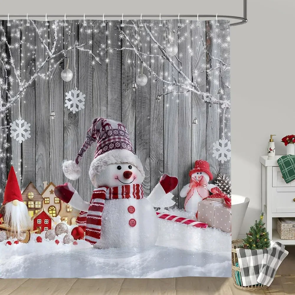 Christmas Tree Truck Garland Shower Curtain Holiday Gift Snowman Forest Deer Polyester Shower Curtains Bathroom Decor with Hooks