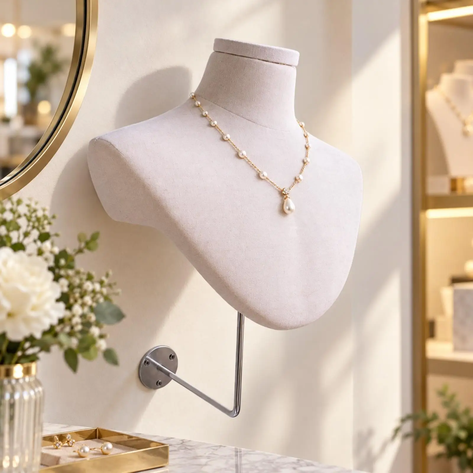 Jewelry Display Stand Wall Mounted Bust Rack with Hanging Hook for Necklace Storage and Accessory Showcase