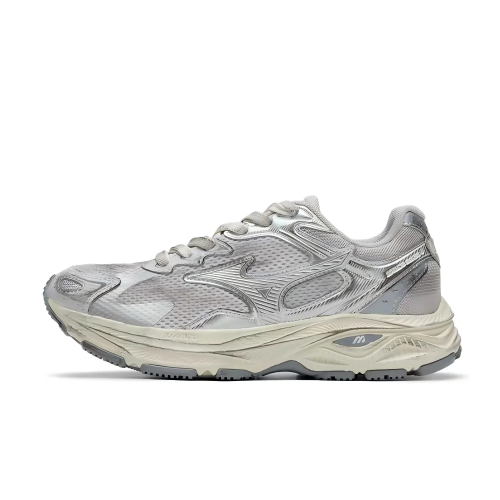 Mizuno Racer S Unisex Low-Top Casual Training Running Shoes  Silver-Gray, Breathable Mesh Upper, Cushioned Comfort D1GH223518