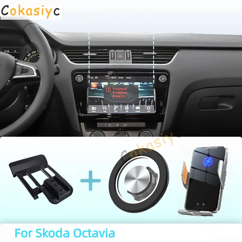Suporte de Telefone Magnético para Carro Feito Sob Medida para Skoda Octavia 2016 2017 2018 2019 2020 com Carregamento Sem Fio e Sensor Inteligente