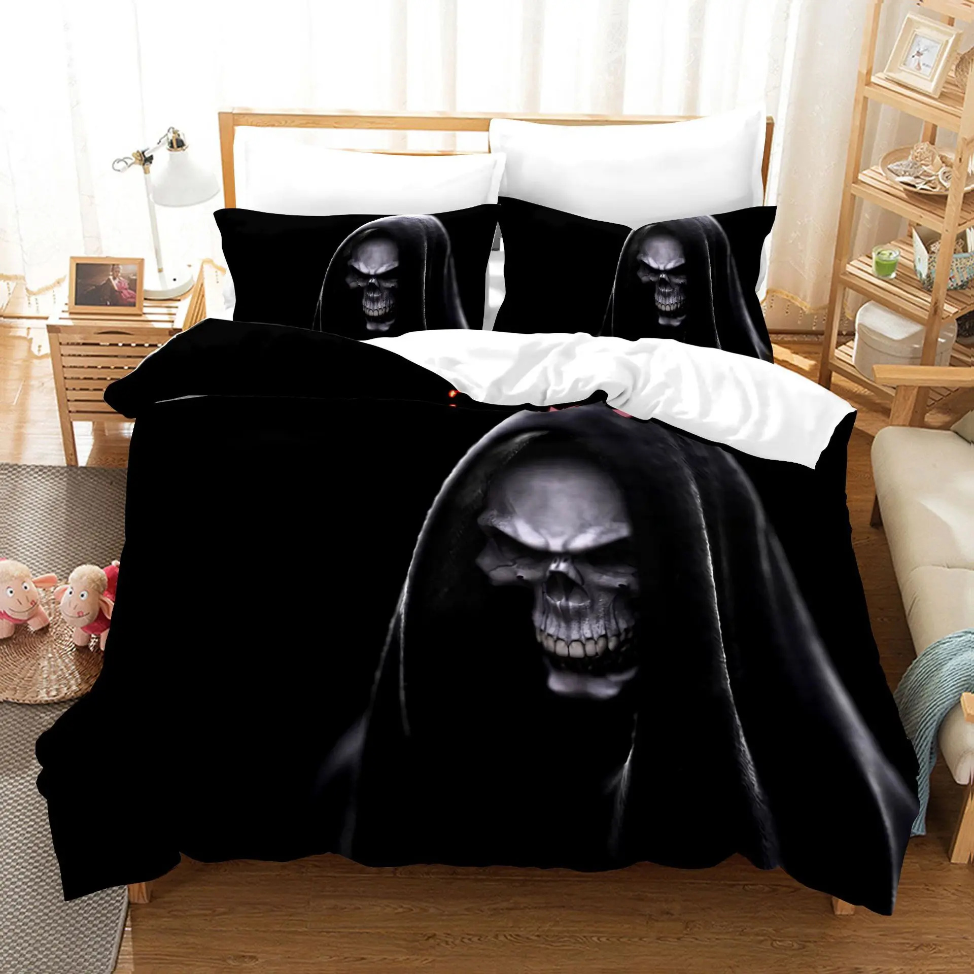 Bedding Set Cult Style Gothic Skull Underground Duvet Cover Set Cozy King Queen Twin Size Birthday Gift for Adult Bedroom Decor
