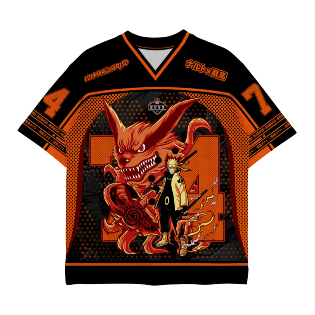 Camiseta de fútbol con estampado de anime Naruto Uzumaki y Kurama para adultos y niños, camiseta deportiva de verano, transpirable, de secado rápido, suave y cómoda