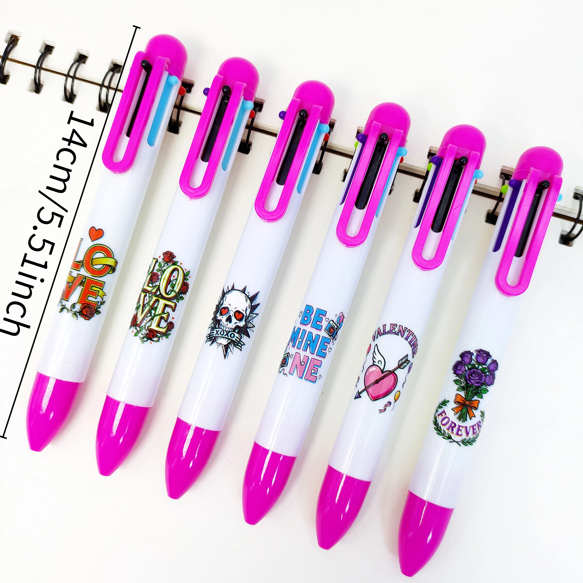 6 قطع/12 قطعة قلم متعدد الألوان تحت عنوان عيد الحب عناصر إبداعية ستة في واحد أقلام حبر جاف متعددة الألوان.