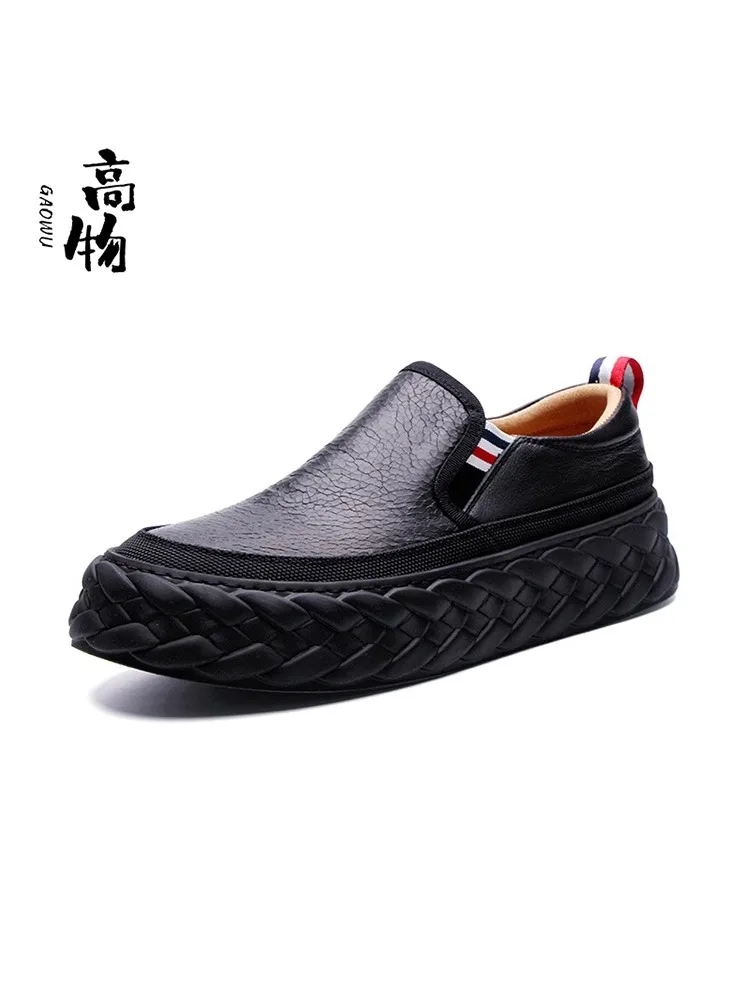 Spring men\'s shoes 2024 new real cowhide thick soled board shoes breathable comfortable casual shoes men soft soled sports shoes