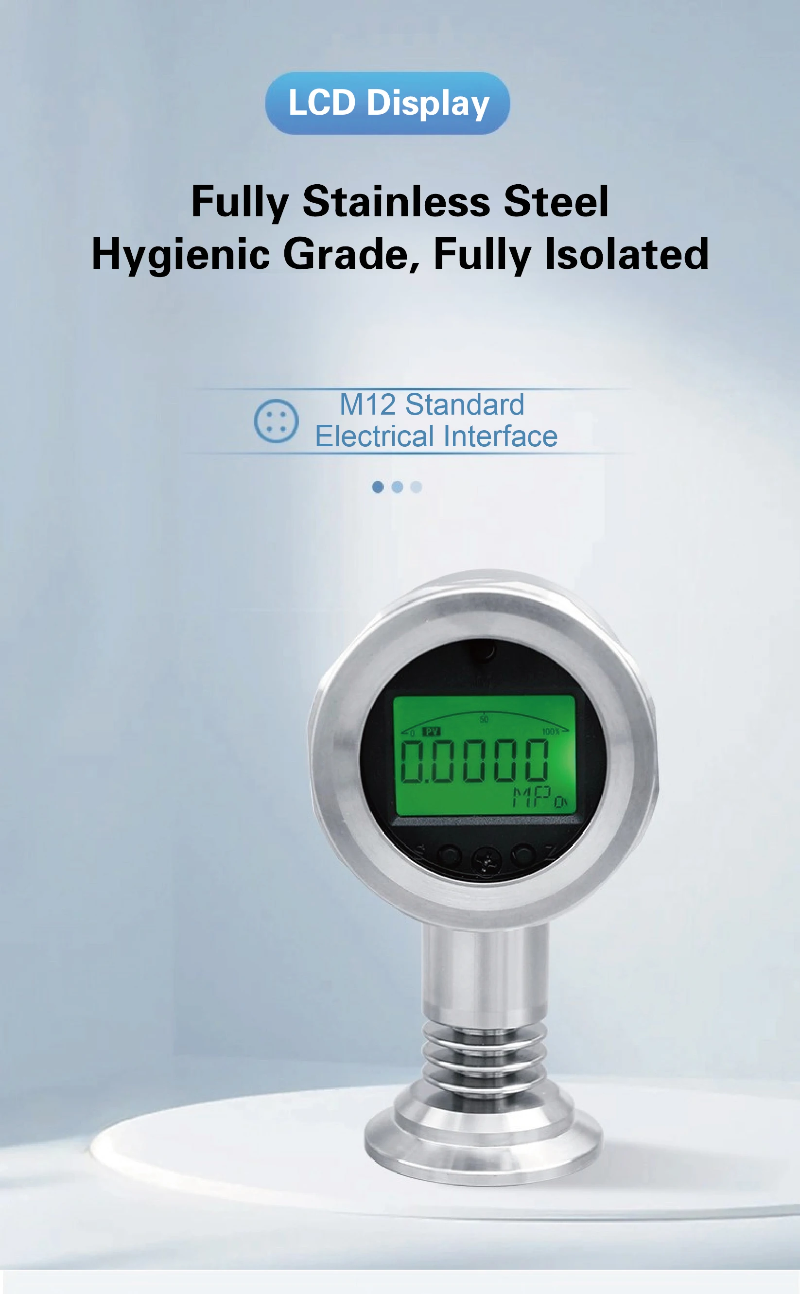 Sanitary Diaphragm Pressure Transmitter 50.5 Clamp -100kPa~10MPa -40~200℃ 4-20mA/RS485 for Liquid Level