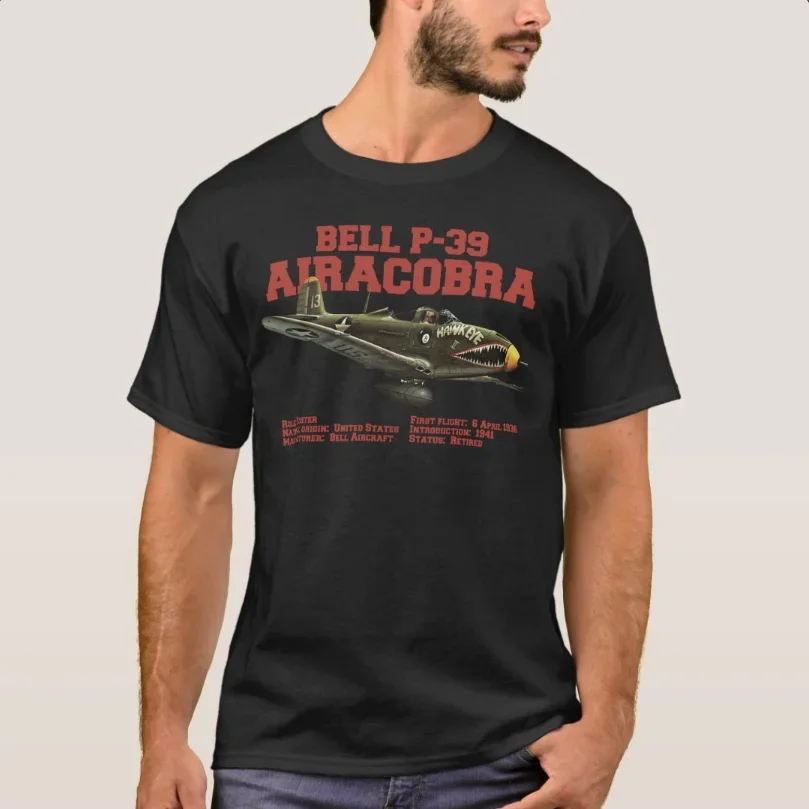 

WWII Plane P-39 Airacobra Fighter Aircraft T-Shirt 100% Cotton O-Neck Summer Short Sleeve Casual Mens T-shirt Size S-3XL