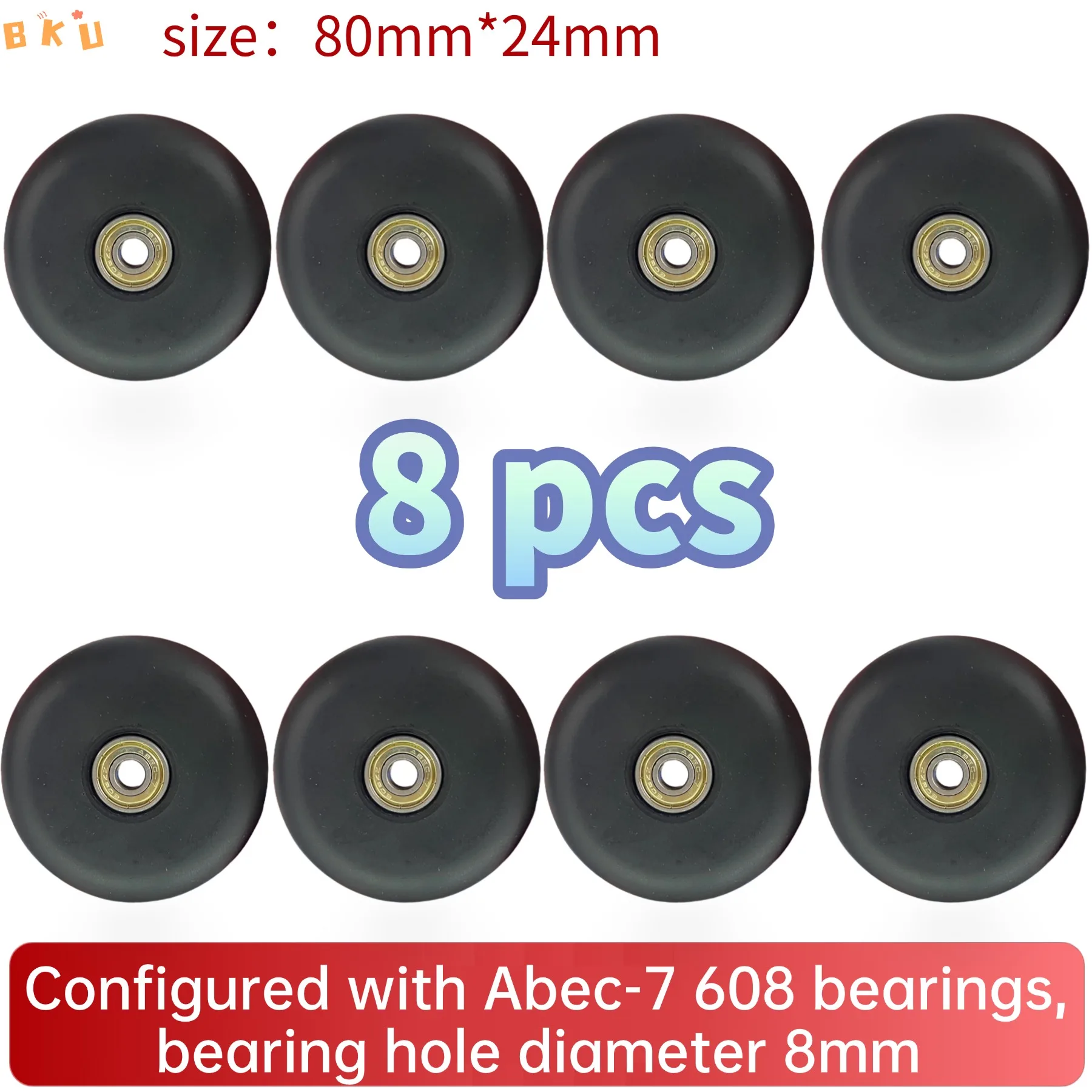 

8-Piece Replacement PU Wheels 80mm Diameter - Abec-7 608 Bearings, 12 Color Options for Skates, Scooters & Luggage