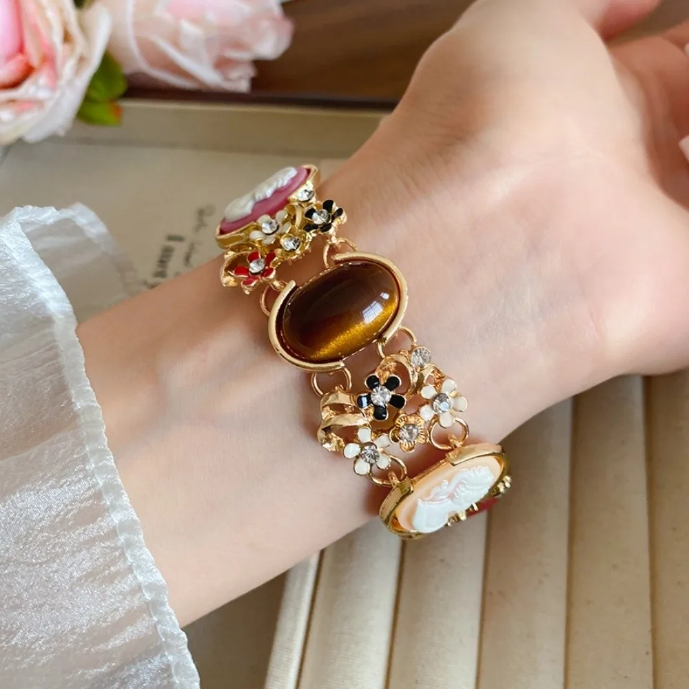 الحرف اليدوية الراتنج الباروك سوار زهرة مجوهرات اكسسوارات الرجعية المينا الإسورة العرقية خمر المرأة سوار اليد النساء فتاة #1