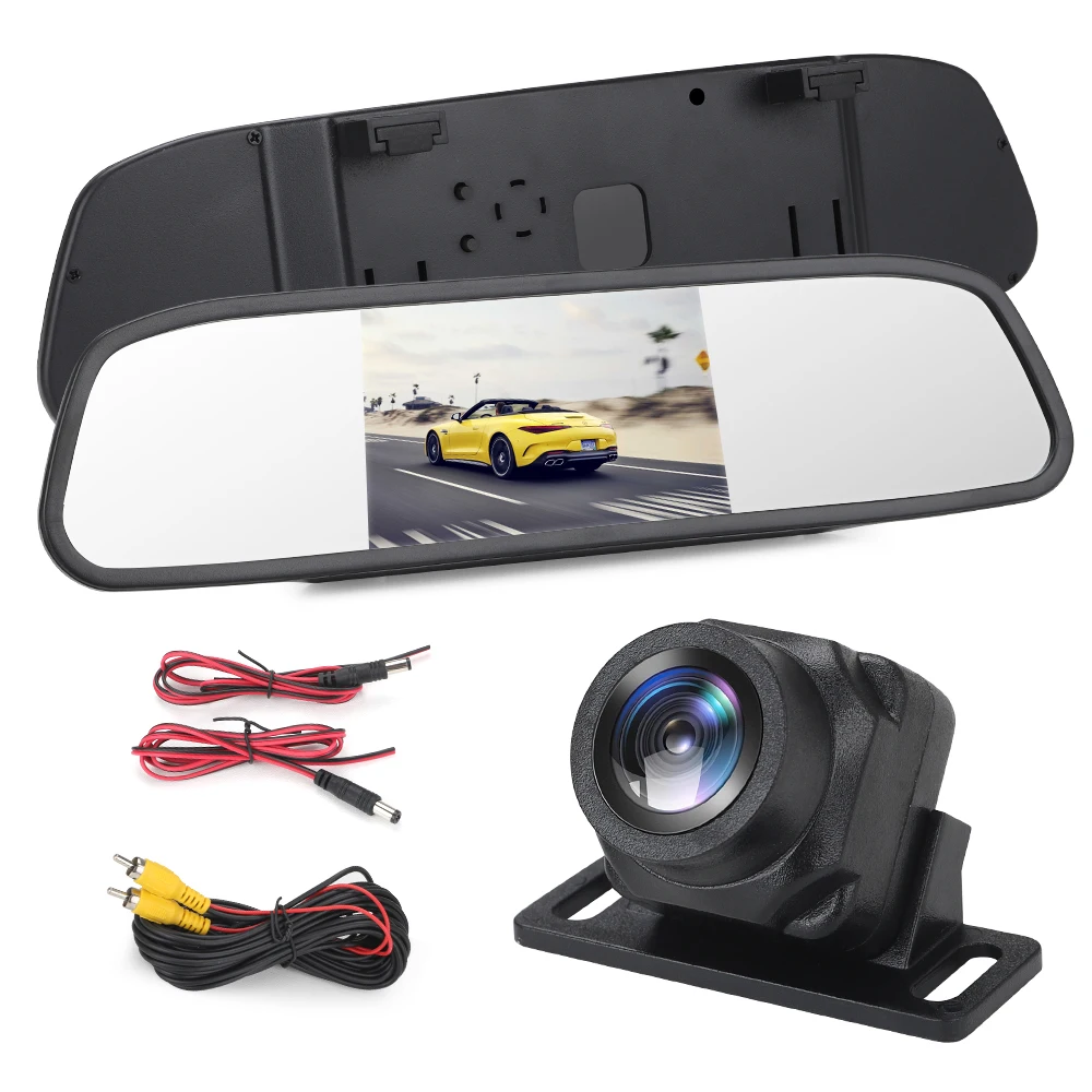 2-in-1-Rückfahrkamera, Rückspiegelmonitor, 4,3 Zoll, Plug-and-Play, einfache Montage, Nachtsicht-Rückfahrkamera für PKW, LKW, SUV