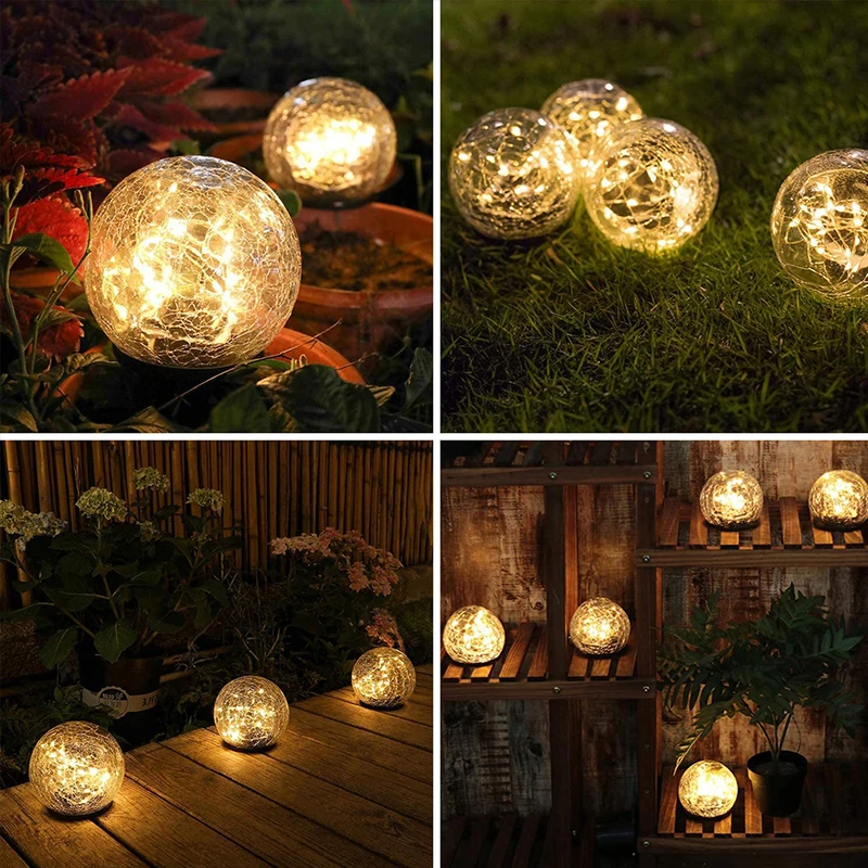 LED Solar Garden Light Broken Glass Ball Holiday Ambient Lamp Outdoor Waterproof Wedding Lawn Landscape Path Decor Xmas Light