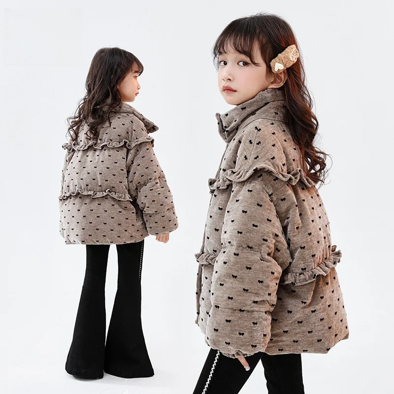 

Girls Bow Down Coats Children Winter Thick Jackets Kids All Printed Padded Outerwear Teenager Fashion Snow Outerwear 5-12Y