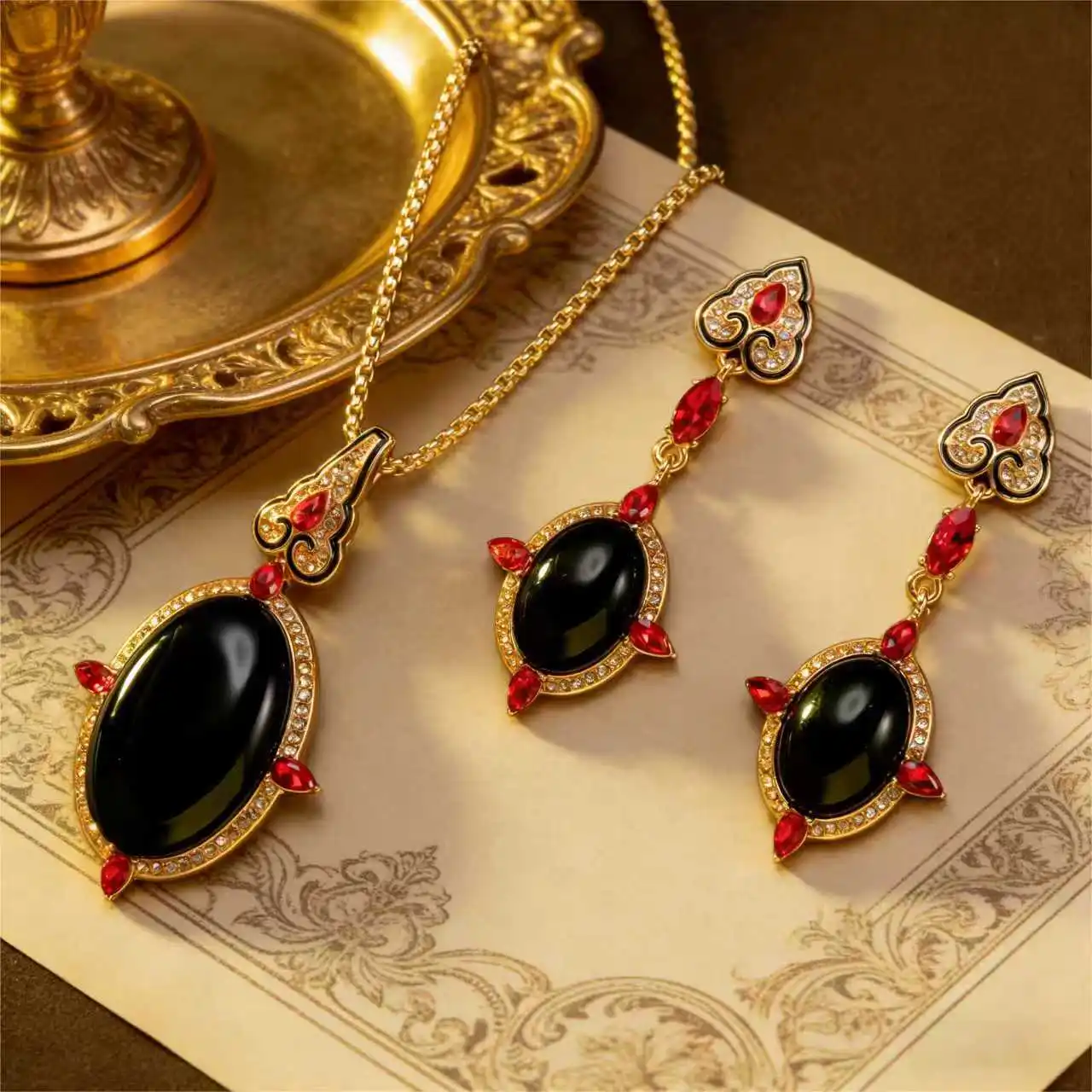 Medieval vintage fortune cloud stud earrings copper jewelry classical earrings necklace