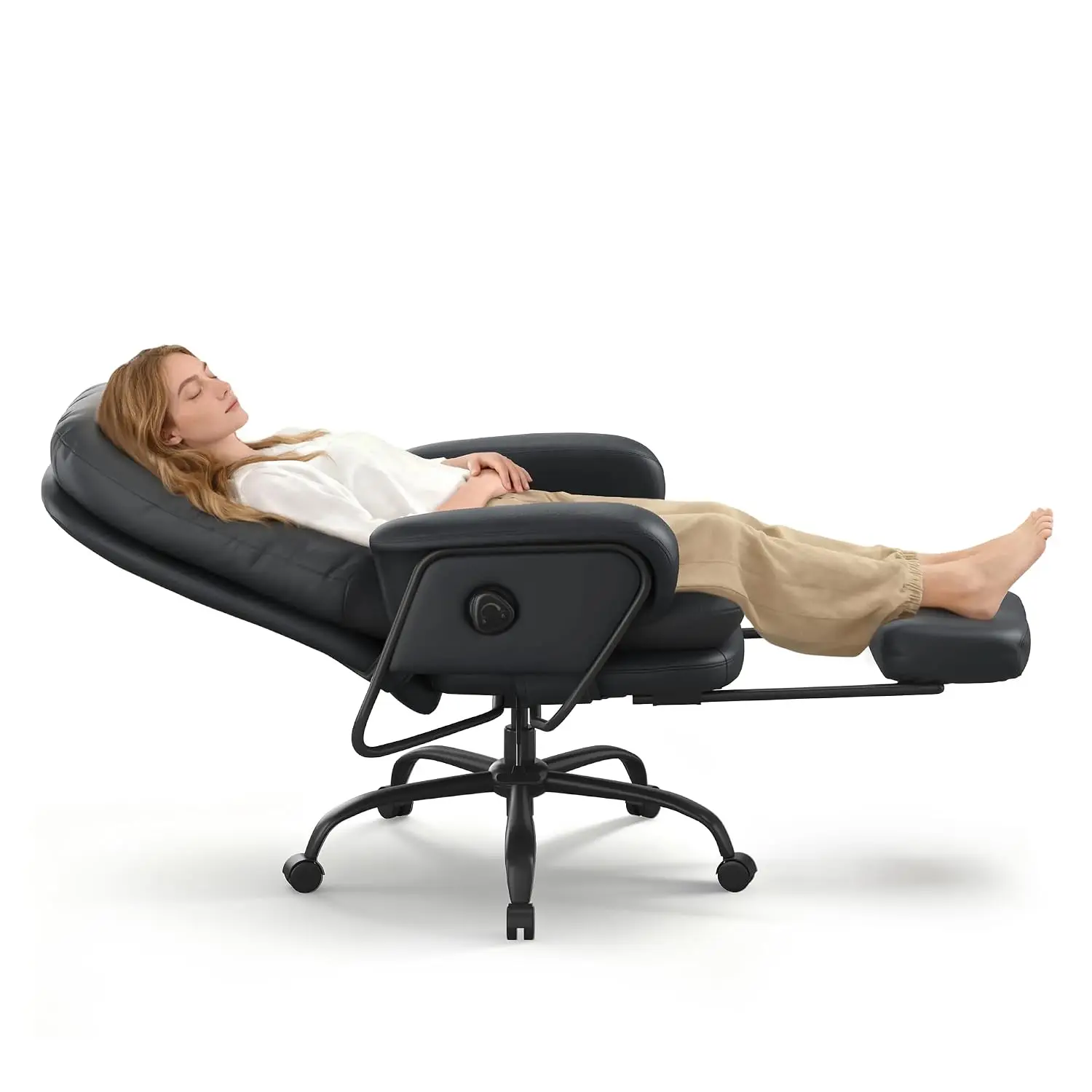 Computer Desk Chairs Indoor Lounge Chair with 90-165° 4-Level Reclining, Chairs for Working Relaxing, PU Leather, Basic Back