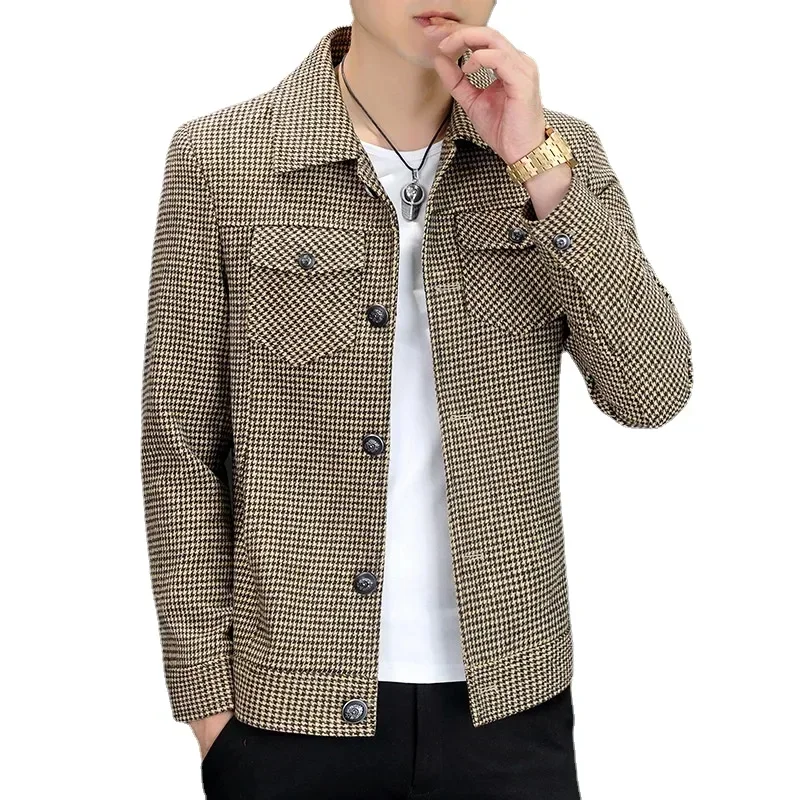 

2023 Men's Autumn New Casual Plaid Jacket Spring and Autumn Fashion Polo Collar Jacket