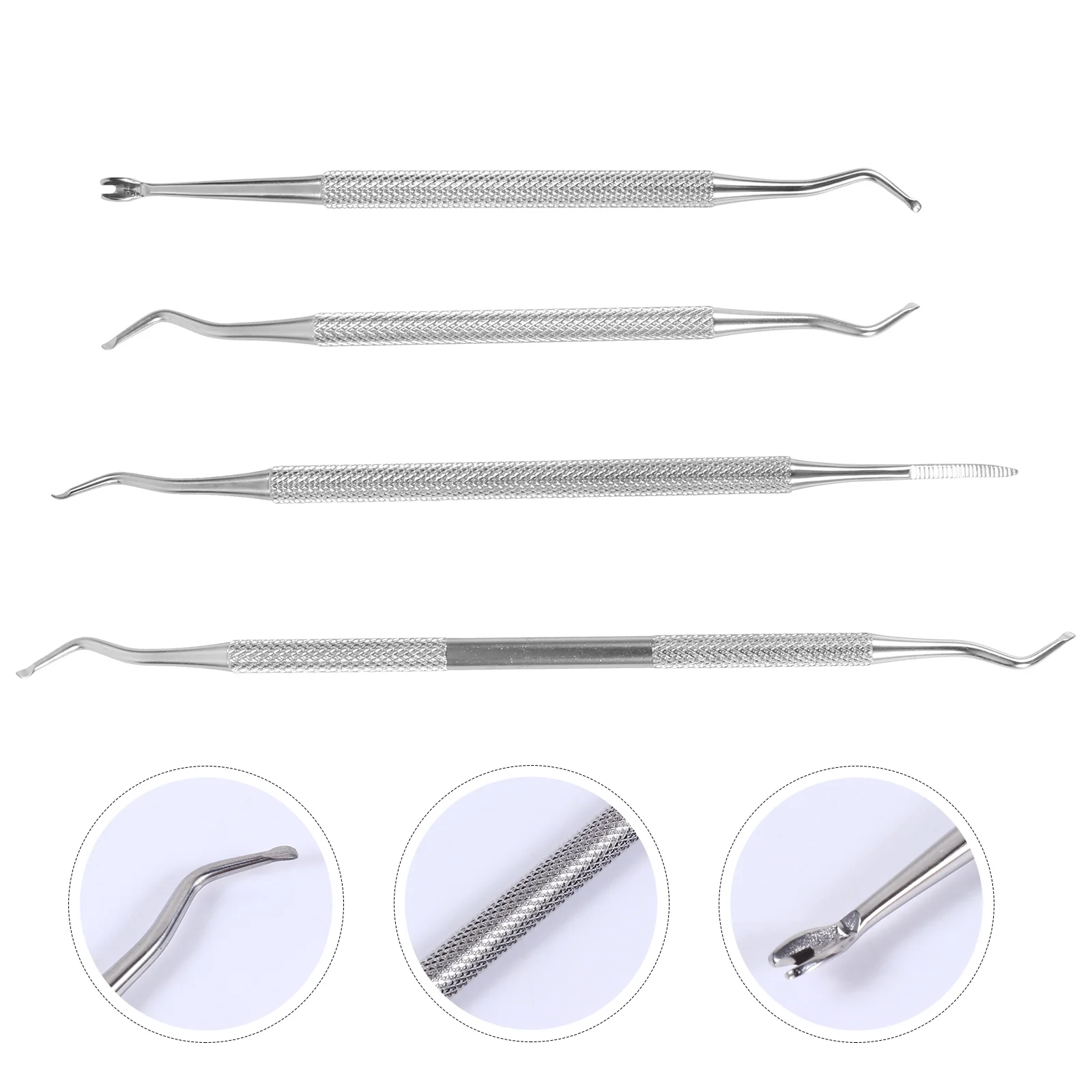 4 Pcs Smooth Touch Nail Tool Manicure Tools Kit Double Head Silver Dead Skin Remover