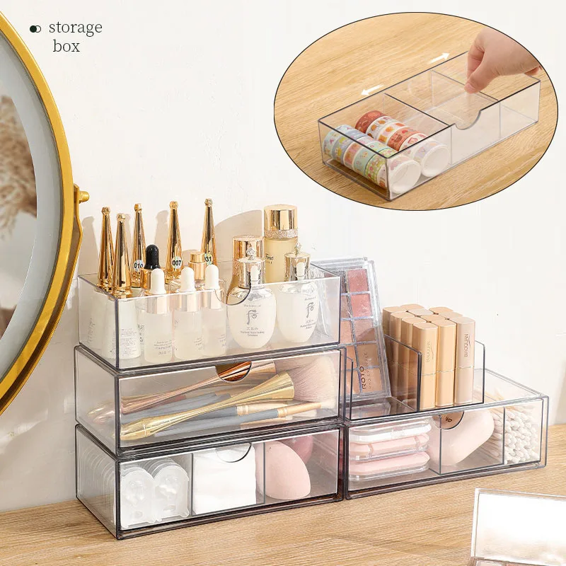 Stackable Clear Acrylic Makeup Storage Box with Lid Bathroom Mirror Cabinet Comestic Tools Organizer for Makeup Brushes Lipstick