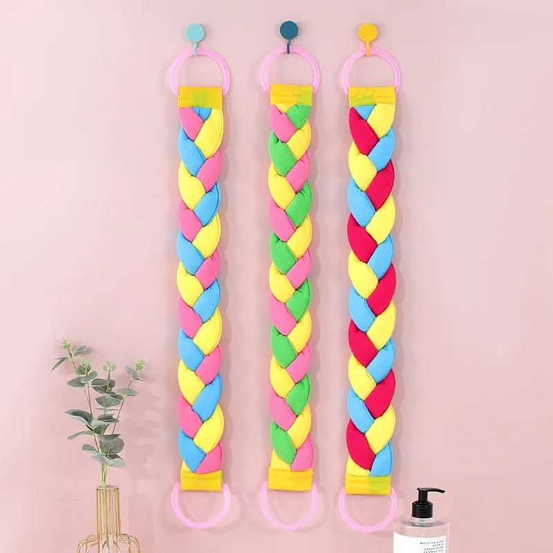 Asciugamano per la schiena intrecciato a tre fili, striscia da bagno fronte-retro, scrub per la schiena lavorato a maglia, telo da bagno, striscia per il corpo