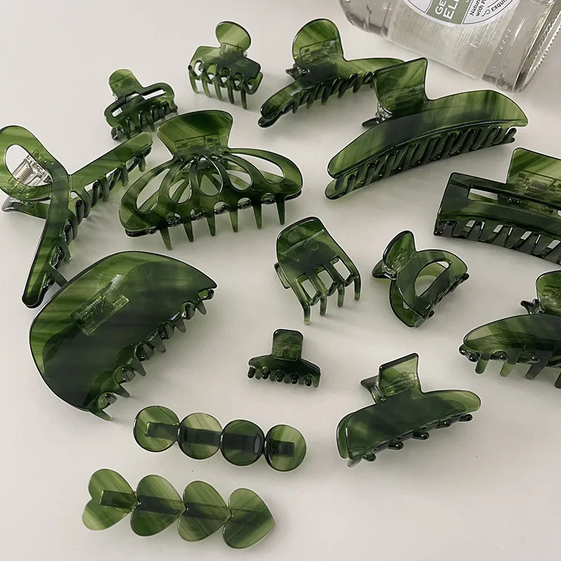 High-quality green twill acetate grab clip gentle back of the head shark clip bath clip hairpin headwear