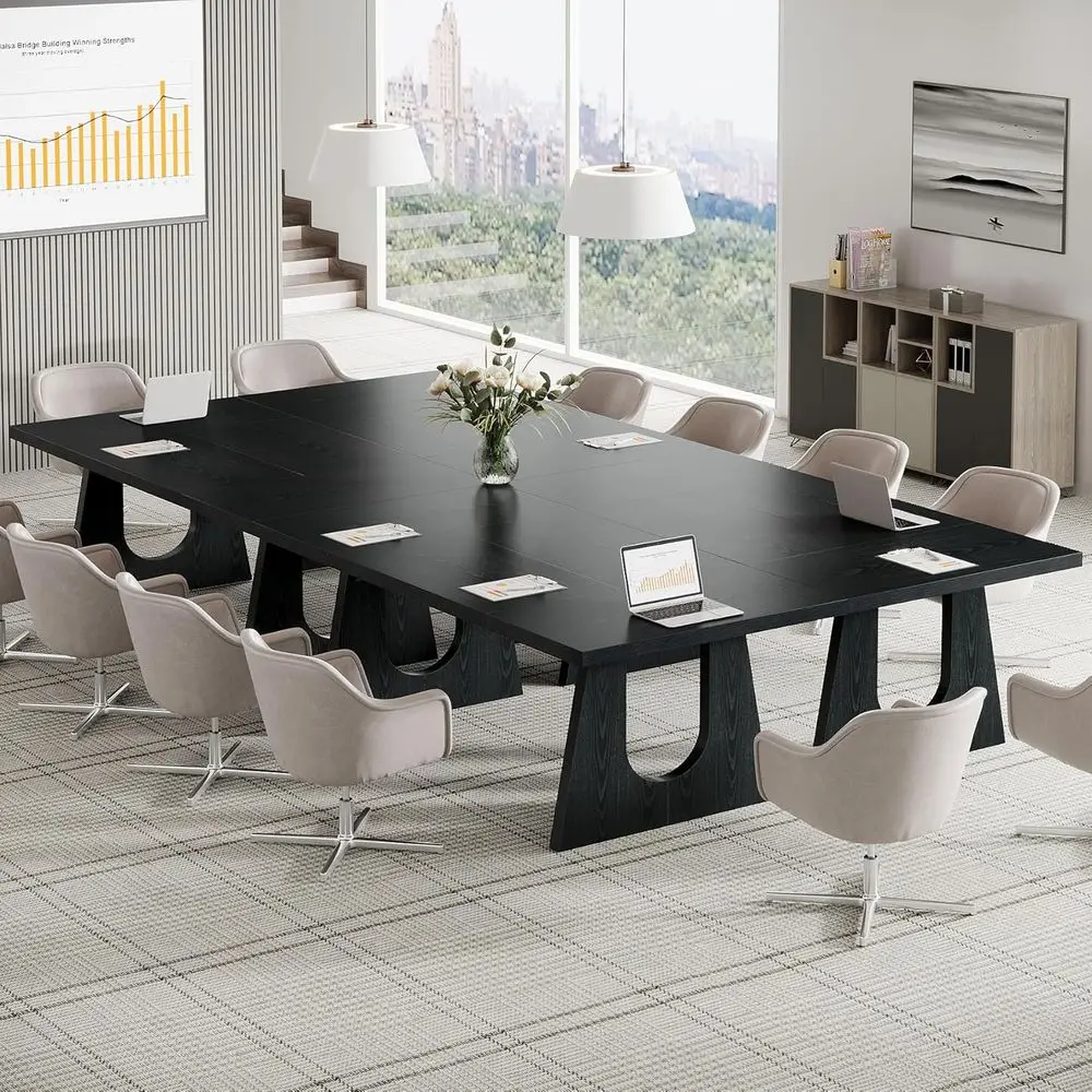 

Большой конференц-стол из дерева в деревенском стиле 70–9 человек на 6–8 человек, идеально подходит для офисных встреч, семинаров и гостиных (черный)