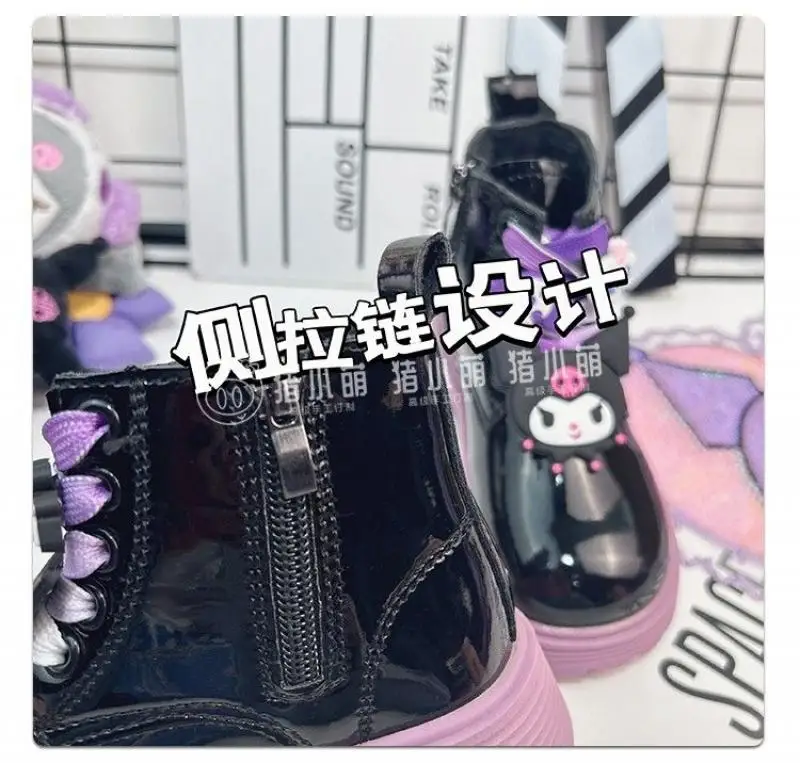 Sanrio Kuromi Anime Children Thickened Martin Boots Korean Version Cute Winter Comfortable Girl Kawaii Plush Casual Short Boot