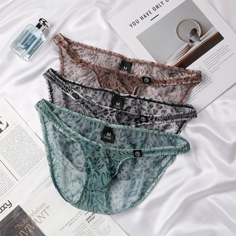 Men's Summer Ice Silk Briefs - Breathable Cooling Mesh Sheer Low Rise U-Pouch Seamless Ultra Thin Cool Breathable Underwear