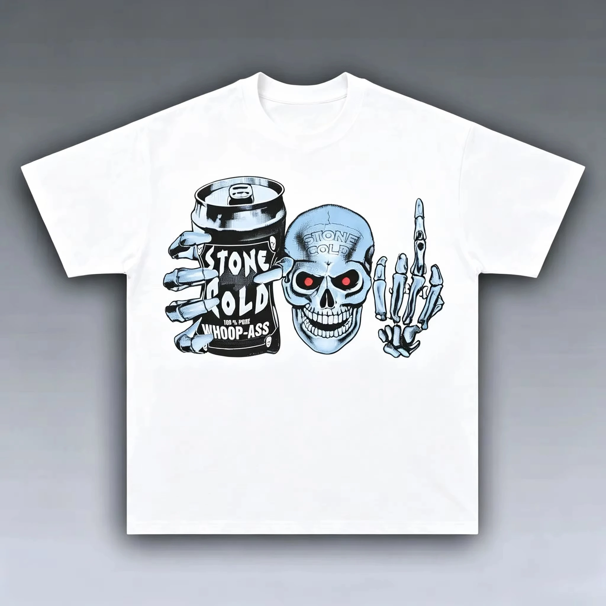 Stone Cold Retro Fire Skull T-Shirt Men Women 90s Wrestling Style Casual Cotton Streetwear Short Sleeve Tee
