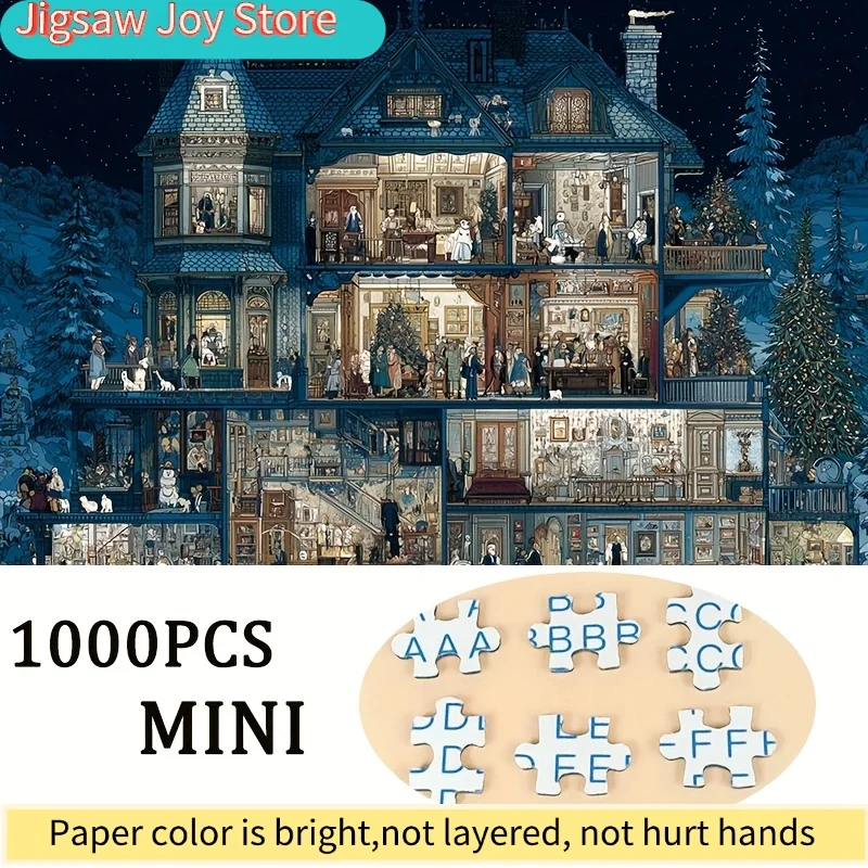 1 Box  Mini Paper Puzzles for Adults: "Fantasy Christmas Castle" for party Games & Activities, Perfect Birthday/Christmas/Hall
