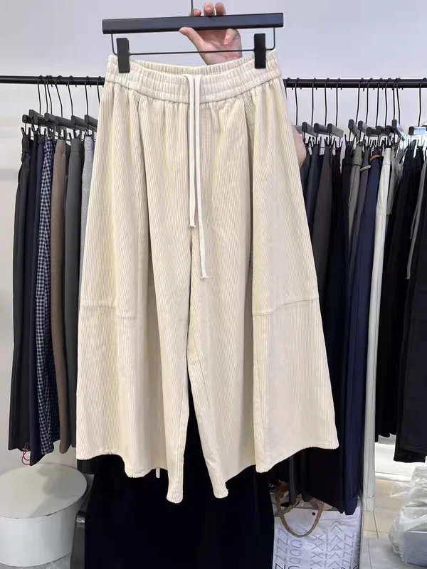 Pantaloni coreani a lanterna in velluto a coste vestibilità ampia elastica a vita alta Sle Pantaloni versatili a gamba larga da donna Pantaloni a palloncino