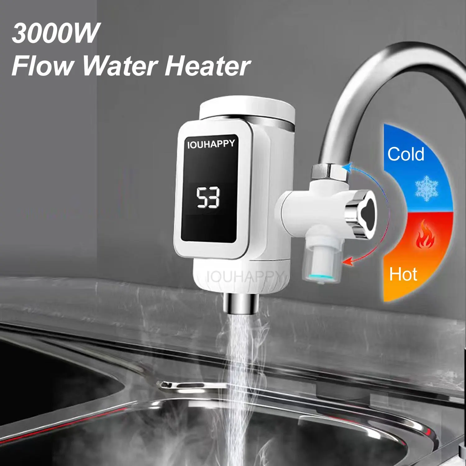 Calentador de agua eléctrico instantáneo, pantalla de temperatura, calefacción de agua fría, cocina caliente, 3000W, LED, enchufe de la UE