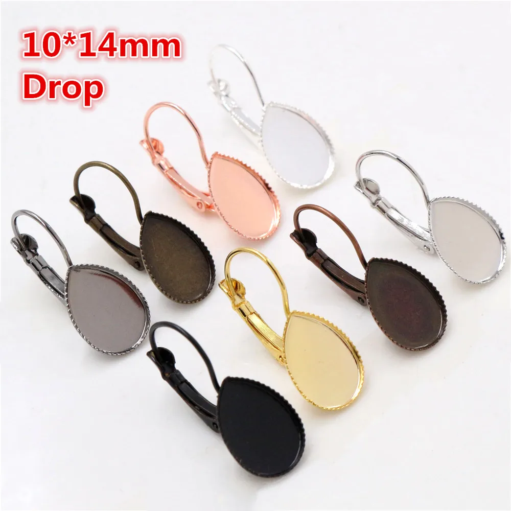 10*14mm 10pcs/lots 8 Colors plated Drop Style French Lever Back Earrings Blank/Base,Fit 10*14mm Drop glass cabochons