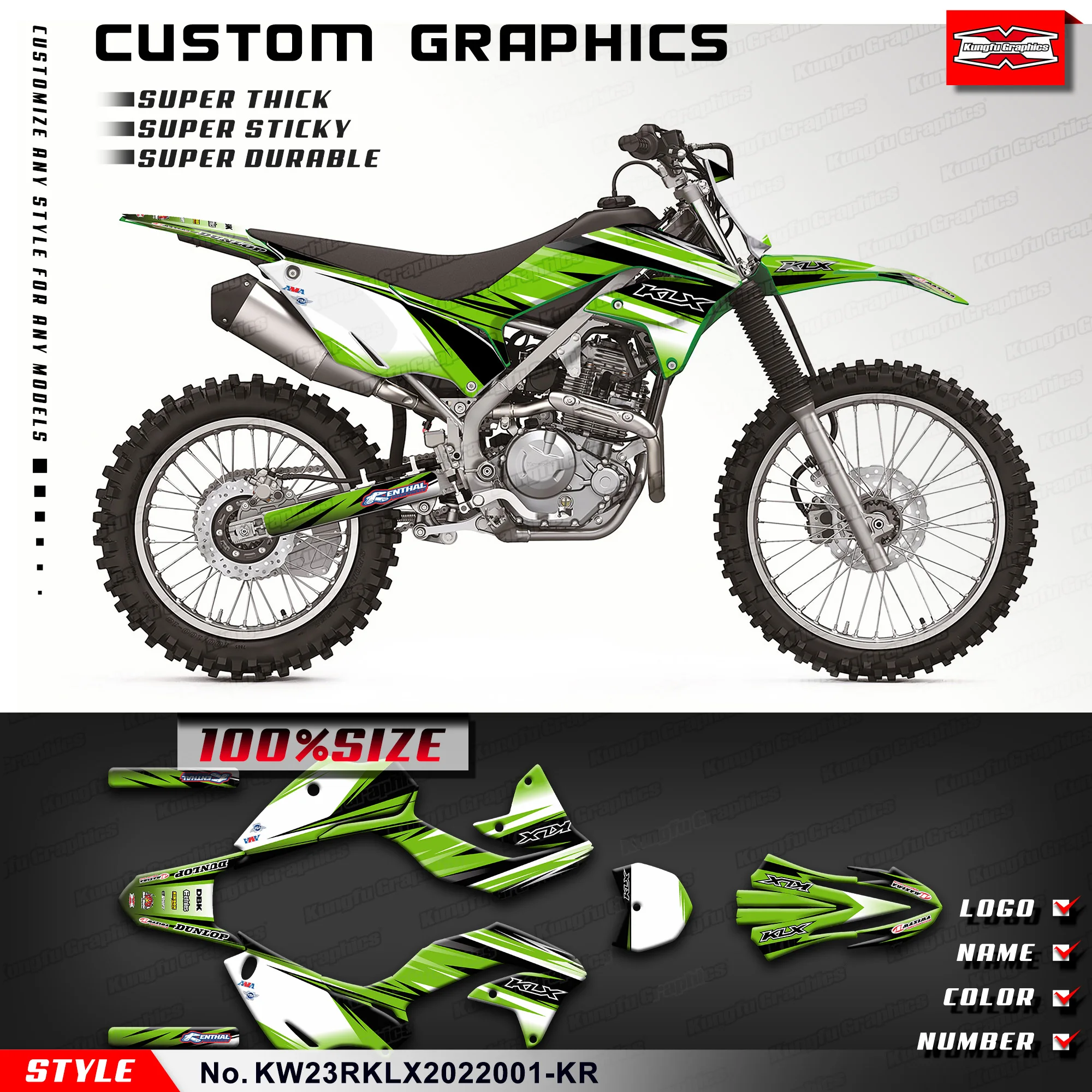 

KUNGFU GRAPHICS Motorcycle Decals Wrap Sticker Kit for Kawasaki KLX230R KLX230RS 2020 2021 2022 2023 2024, KW23RKLX2022001-KR