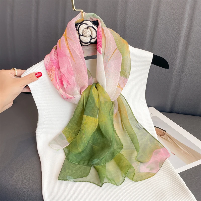 Luxusmarke Frauen Strands chal Georgette Seiden schals Design Druck Stirnband weibliche Sommer Stirnband Wraps Sonnencreme Hijab – Detail 17
