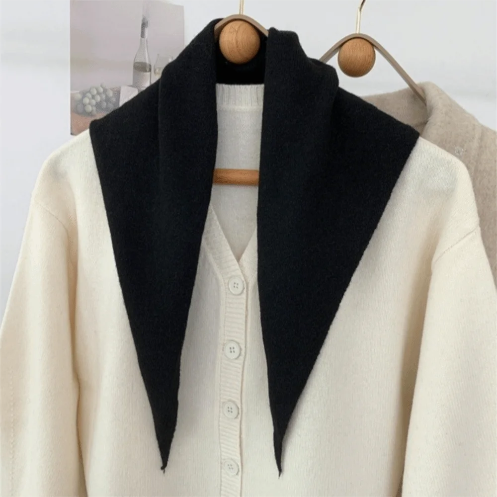 Sweet Solid Color Knitted Triangle Scarf Striped Wool Cross Scarves Neck Wraps Shawl False Collar Women