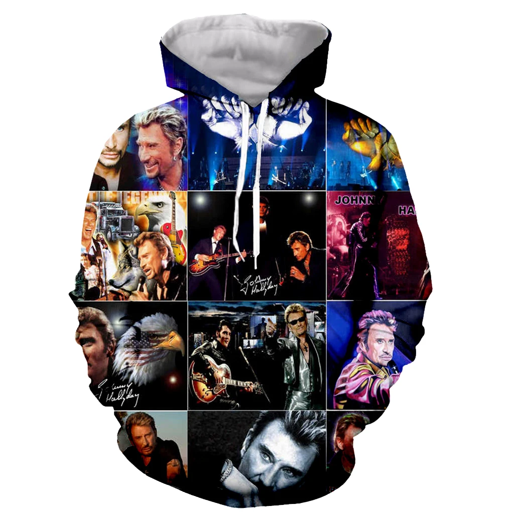 Vintage Rock Johnny Hallyday 3D Printing Men Women Hoodies Hip Hop Oversized Pullover Hooded Sweatshirts Man Clothing