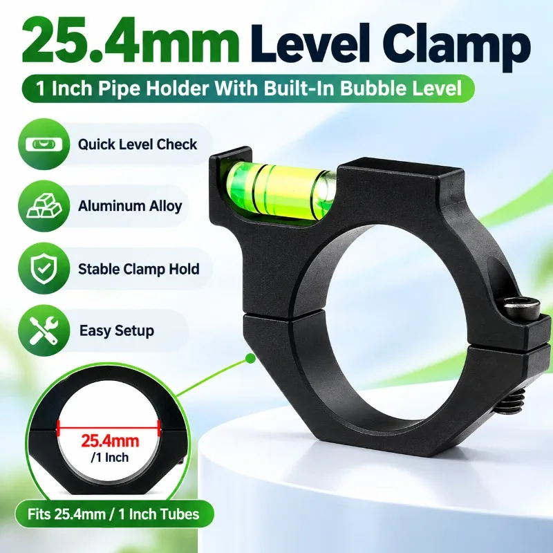 Stable 1 Inch Round Pipe Holder, Aluminum 25.4mm Level Clamp with Calibration Fittings