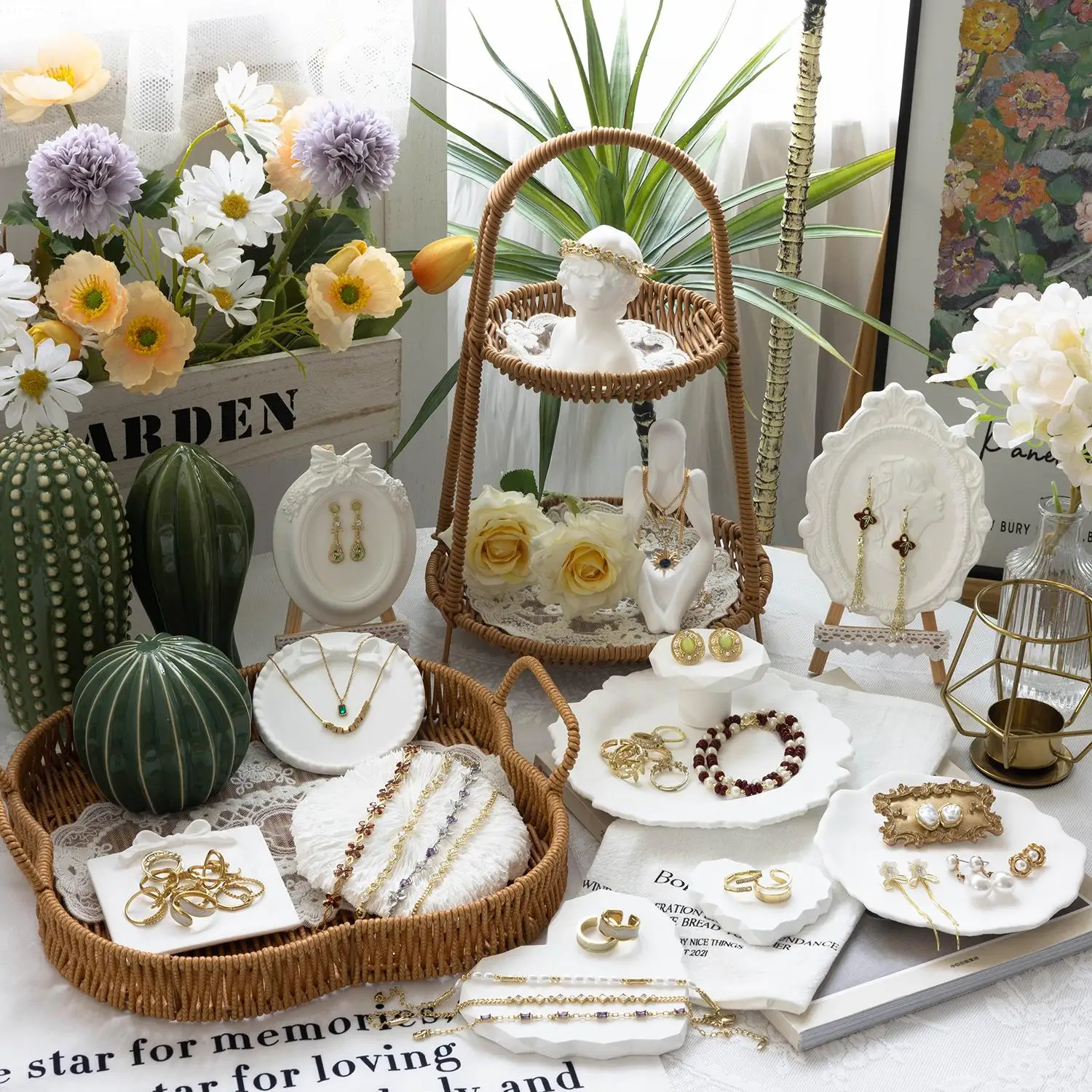 

Поднос для демонстрации ювелирных изделий из гипса, реквизит для фотографий, браслет, серьги, кольца в стиле бохо, фоновая витрина, блюдо, органайзер для домашнего декора