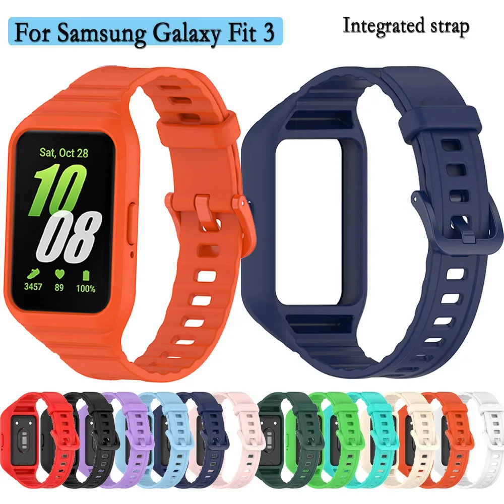 Integrated strap For Samsung Galaxy Fit 3 SM-R390 Watchband Durable Silicone Sport Not Seperated Adjustable Wristband Accessori