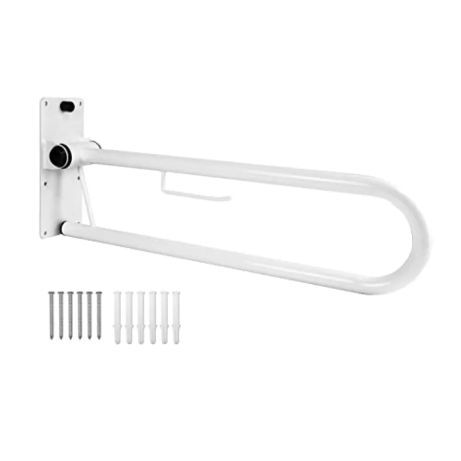 

Fold Away Grab Bar for Bathroom 29.5 Inch Wall Mounted Disabled Flip-Up Grab Bar with Paper Holder White
