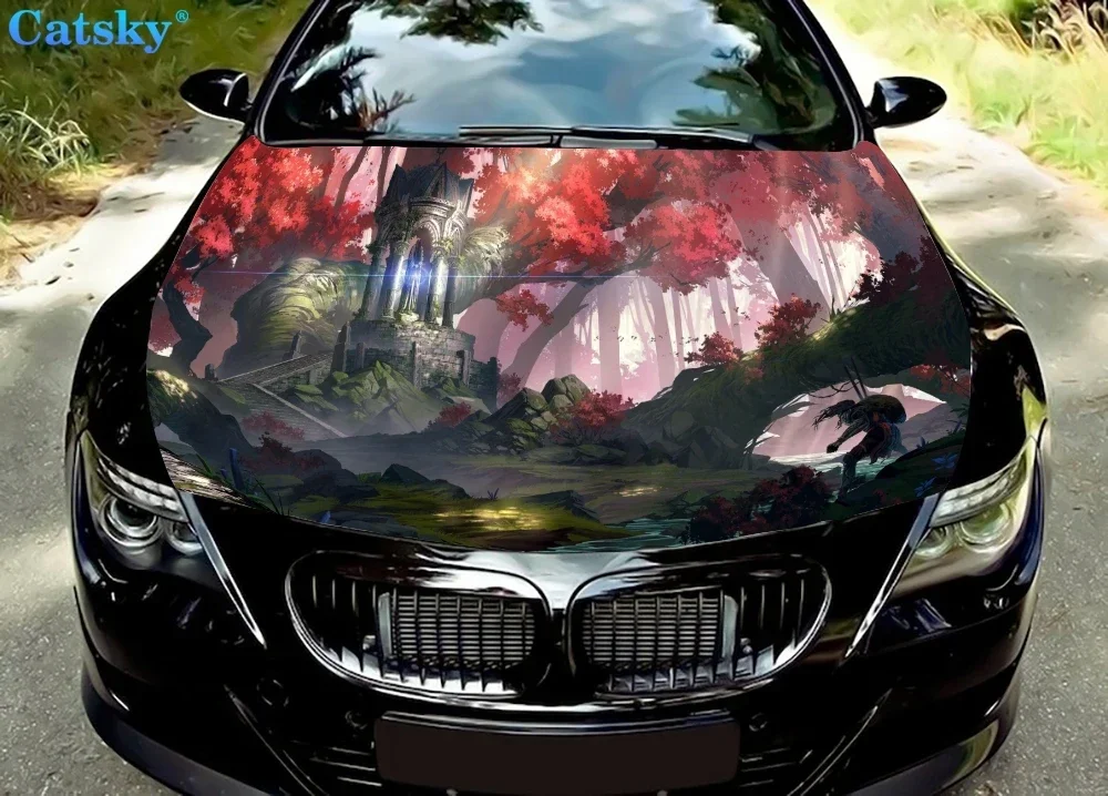 

Виниловые наклейки на капот автомобиля Red Forest, виниловая пленка, наклейки на крышку двигателя, автомобильные аксессуары, защита капота автомобиля